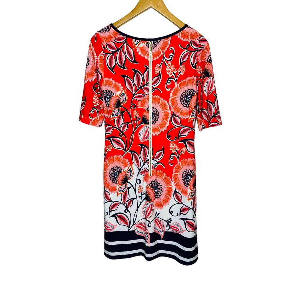 Eliza J Short Sleeve Red Orange Navy Big Floral Sheath Dress Size 2 - Picture 6 of 12